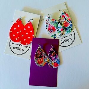 Floral and Polka Dot Three piece Earrings Set